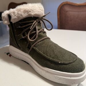 NIB Romika Womens Sz 9 Helsinki 01 Ankle Fleece Faux Fur Boot Olive Green Lace